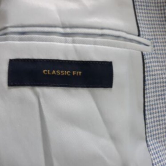 Stafford Classic Fit Sport Jacket Mens Blue Houndstooth Size 48 REG Linen Cotton - Picture 11 of 13